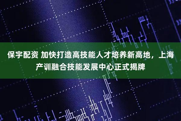 保宇配资 加快打造高技能人才培养新高地，上海产训融合技能发展中心正式揭牌