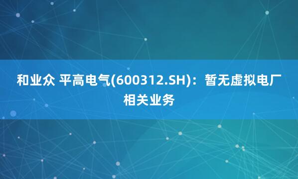 和业众 平高电气(600312.SH)：暂无虚拟电厂相关业务